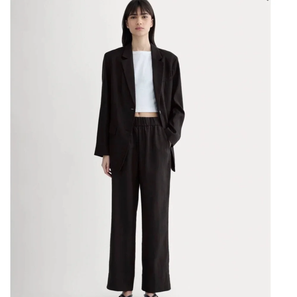 Everlane The‎ Linen Easy Pant Black Straight Leg Elastic Waist Size S Small